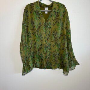 Studio C Plus Size 22/24 Green 100% silk blouse